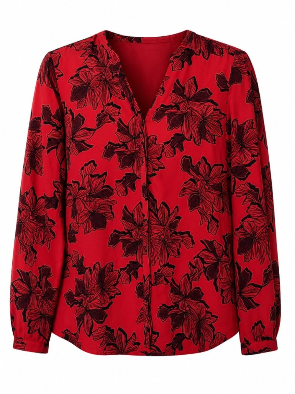 Coldwater Creek Classy NWT Size Small Poinsettia Button Down Blouse Red Black